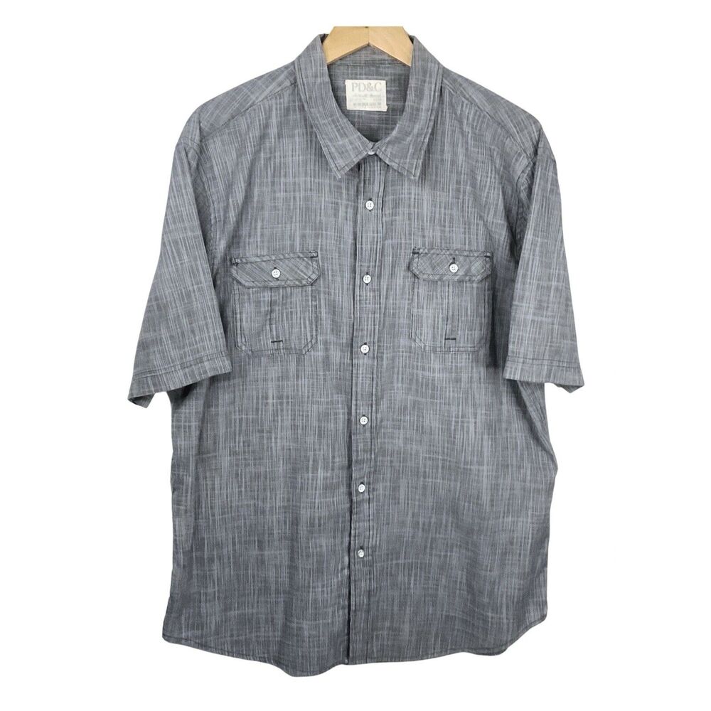 PD&C Mens XL Blue Shirt Short Sleeve Button Up Soft Chambray Pockets